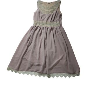 Vintage y2k Zoompy Mauve Chiffon Beaded Heart Fit Dress Womens Medium lavender